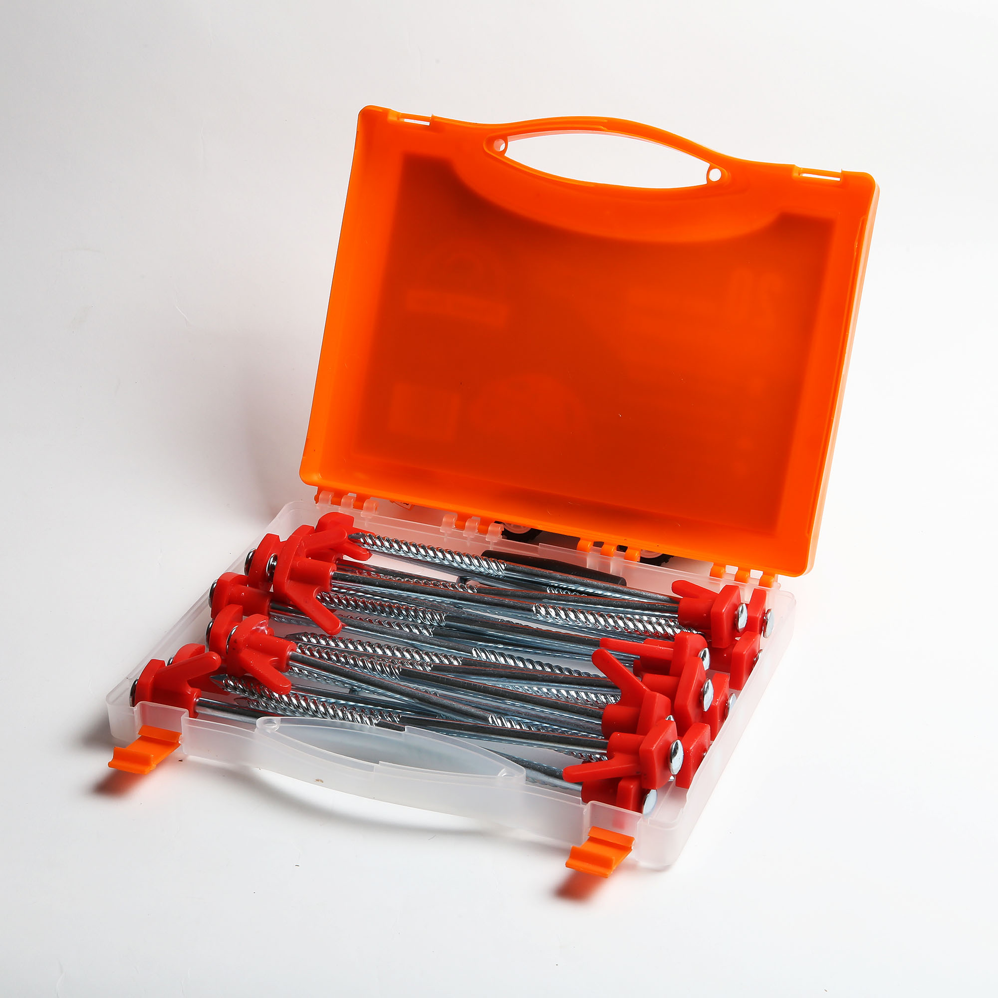 China Manufacturer 22PCS Heavy Duty Galvanized Steel Tent Pegs Plastic Spiral Top Gear Anchor Screw Pegs Tent Stake Set  for  Camping Accessories - 副本 - 副本